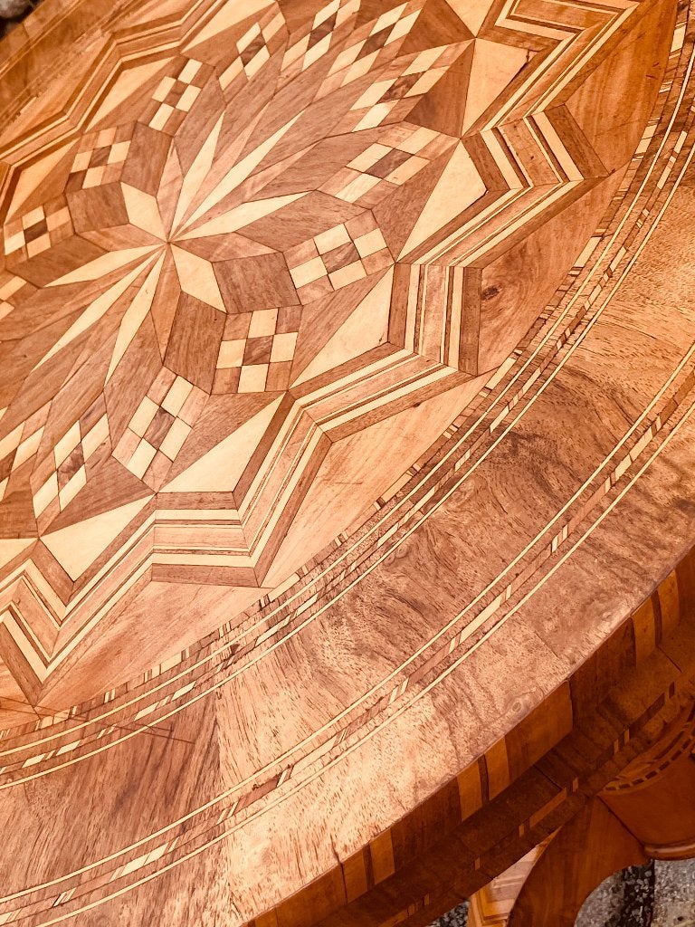 19de eeuwse tafel met typisch Sorrento inlegwerk, Ophalen, Gebruikt, Rond, 75 cm of meer
