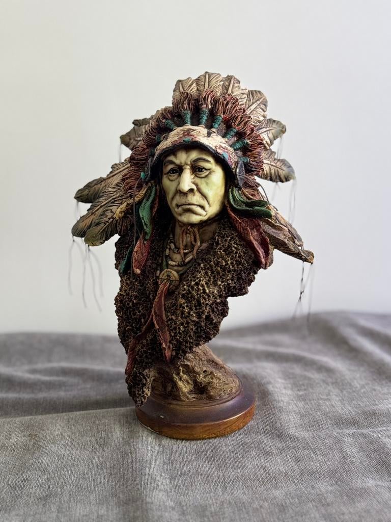 Gedetailleerd Beeld Native American Opperhoofd - 29 cm, Verzamelen, Ophalen of Verzenden, Zo goed als nieuw