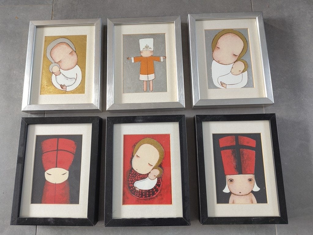 Set van 6 ingelijste moderne ikonen met kinderfiguren, Abstract, Portret of Personen, Ophalen of Verzenden, Print