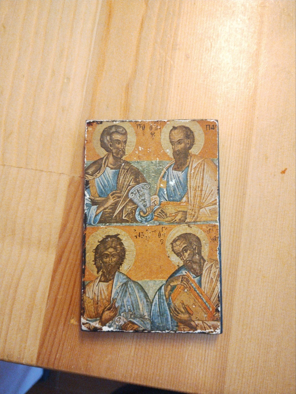 Antieke Griekse Icoon met Vier Heiligen, Ophalen of Verzenden