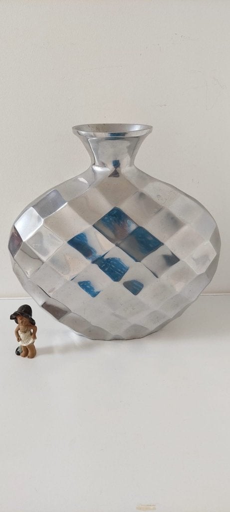 XXL size Vintage Vaas '80 Stijl  Inox / RVS / Chroom 41x 40, Overige materialen, Eu, 40 cm of meer, Eu