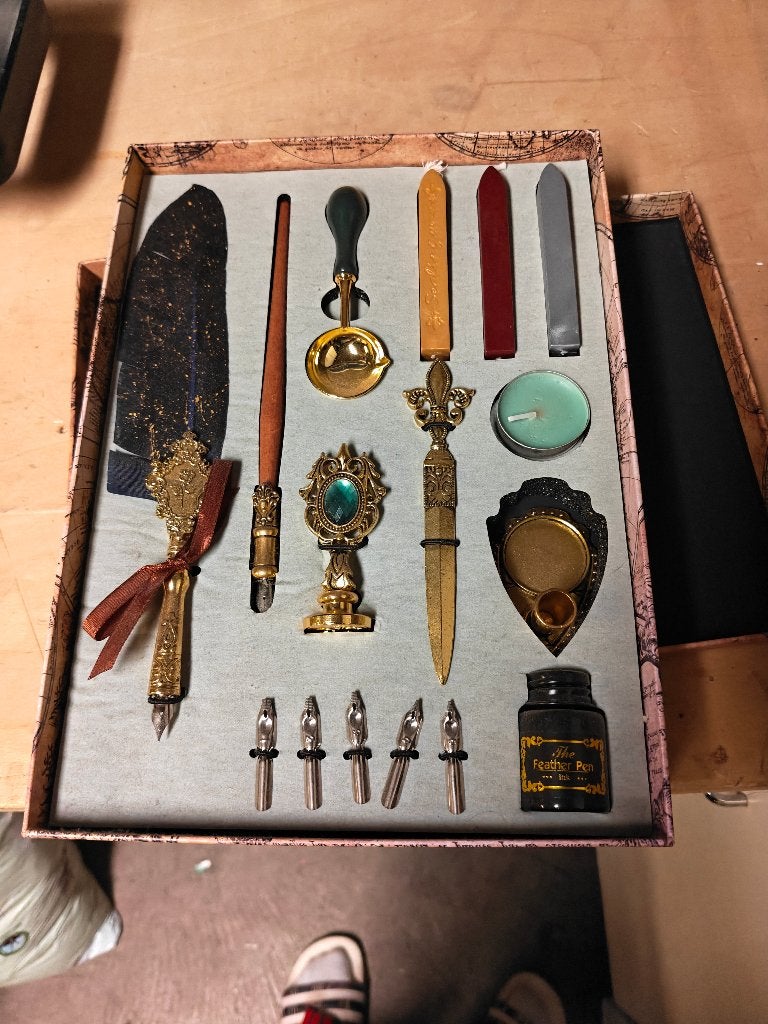 Vintage Schrijfset met Ganzenveer en Lakzegelset, Overige merken, Nieuw, Met doosje, Ophalen of Verzenden