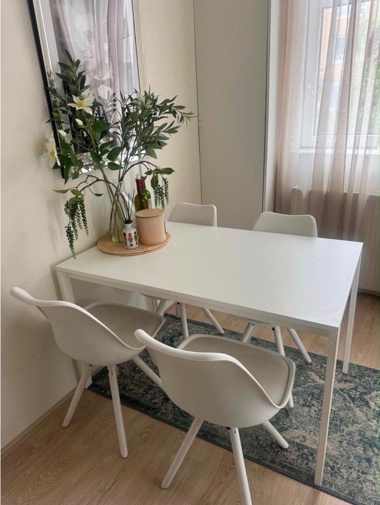 Witte eettafel 126x76 cm (optioneel met 4 stoelen), Ophalen, Gebruikt, 100 tot 150 cm, 50 tot 100 cm