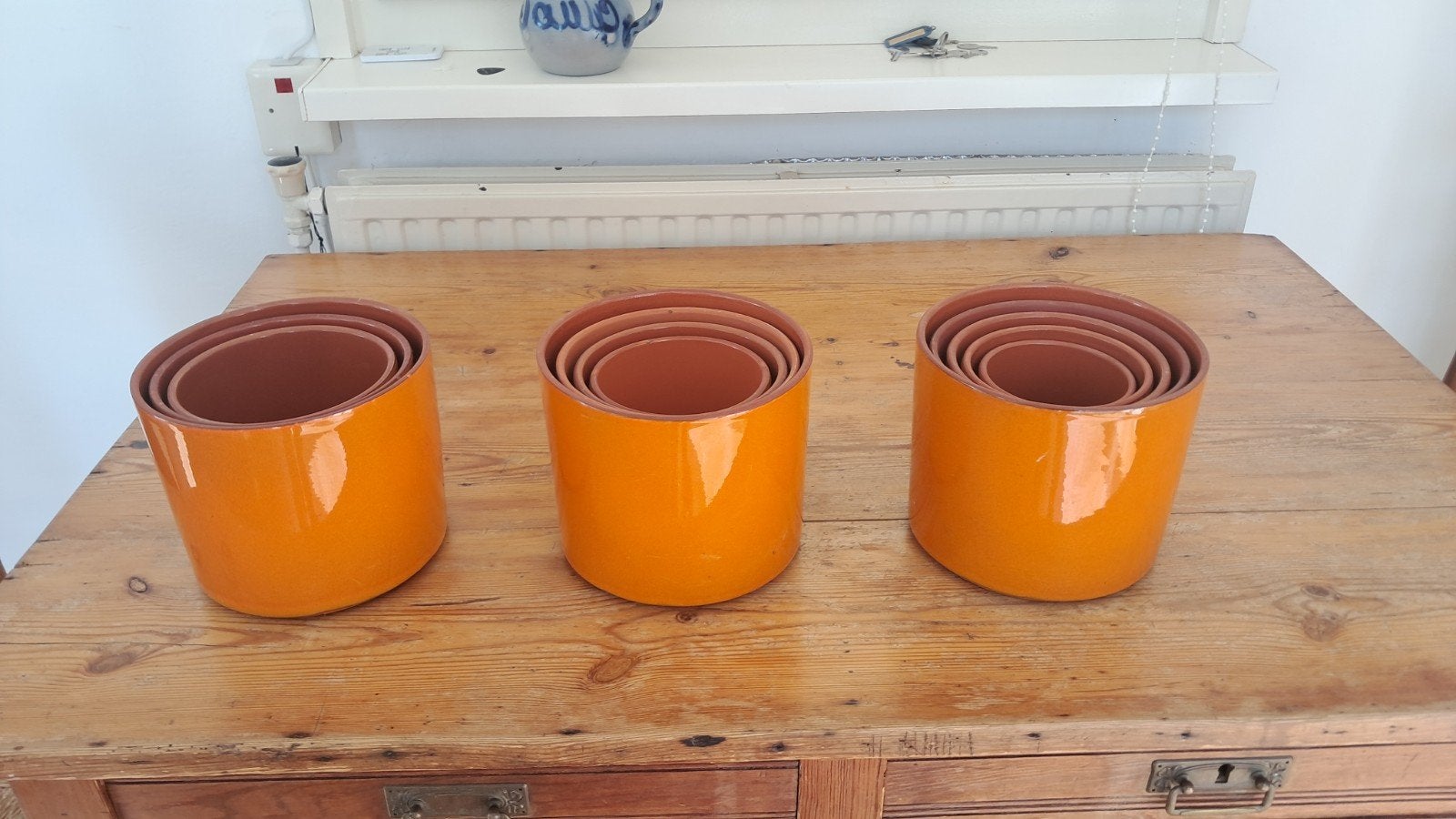 12 oranje bloempotten, Gebruikt, Rond, Ophalen of Verzenden, Balkon