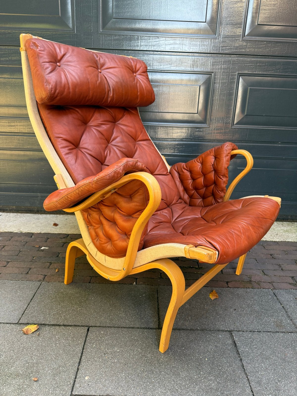 Vintage Dux fauteuil in cognac leer en gebogen beukenhout, Ophalen, Gebruikt, Bruin, Gijpsvintage