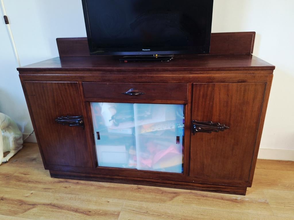 Gratis Amsterdamse school Dressoir / buffetkast, Ophalen of Verzenden, Gebruikt, 25 tot 50 cm, Glas