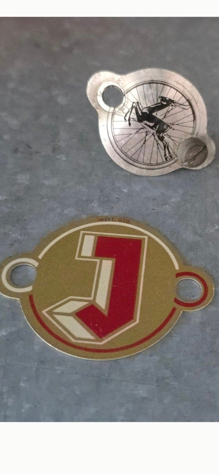 2 antieke balhoofdplaatjes Gazelle & Juncker €20, Ophalen of Verzenden