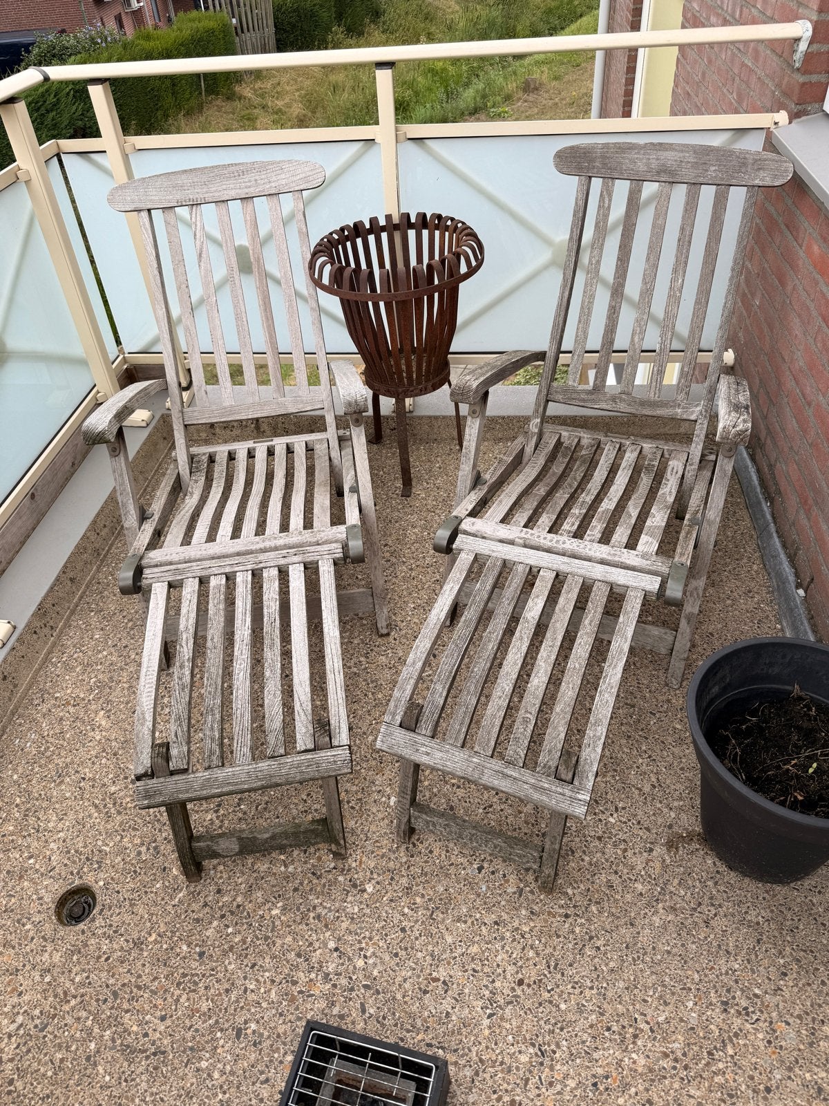 Twee verstelbare teak houten lig/tuinstoelen barlow tyrie, Tuin en Terras, Ophalen, Gebruikt, Hout, Inklapbaar