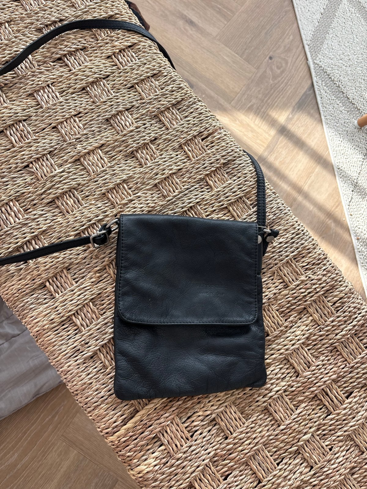 Vera Pelle Zwart Leren Schoudertasje - Made in Italy, Verzenden, Zo goed als nieuw, Zwart, Schoudertasje