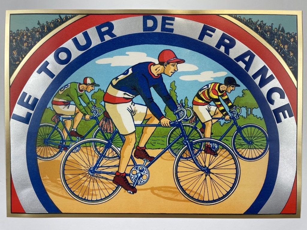 poster le tour de France reproductie in goud en zilver, Ophalen of Verzenden, Zo goed als nieuw, Minder dan 50 cm, Foto of Poster