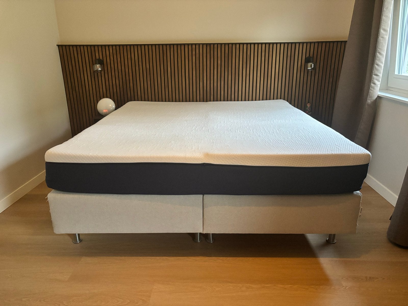 GRATIS: IKEA Espevär boxspring met Matt matras (180x200 cm), Gebruikt, Beige, Tweepersoons, Ophalen of Verzenden