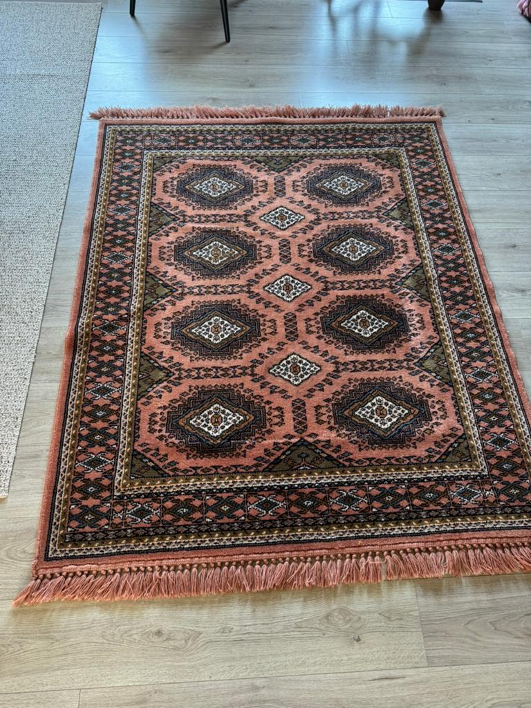 Vintage Oudroze Kleed met Oosters Design (140x170 cm), 100 tot 150 cm, Wit, Ophalen of Verzenden, 150 tot 200 cm