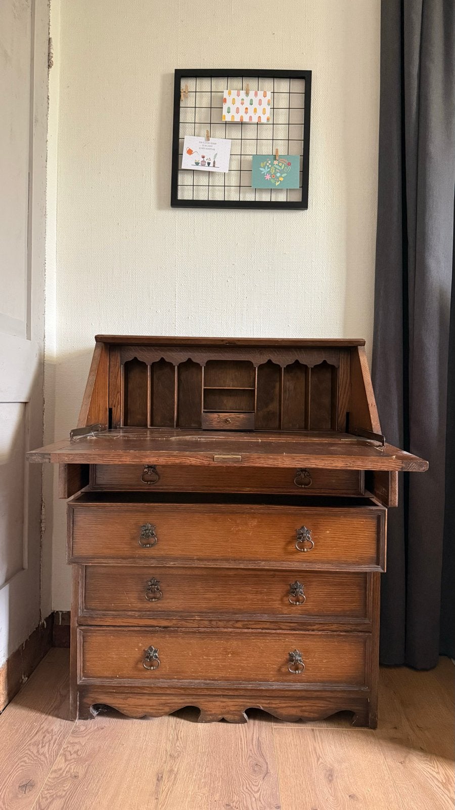 Antiek eikenhouten secretaire met lades, Antiek en Kunst, Ophalen