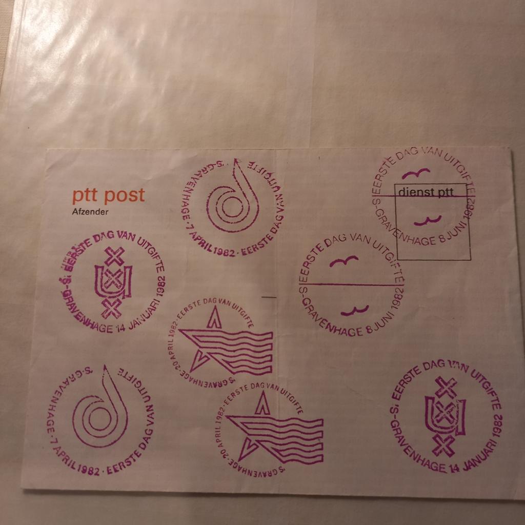 6 eerste dagstempels op één envelop, Ophalen of Verzenden, Onbeschreven, Nederland