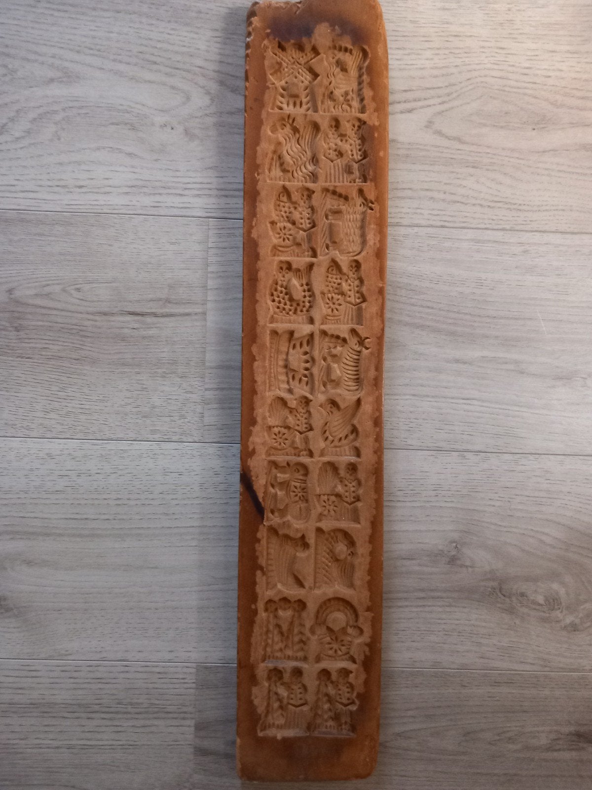 Fraaie antieke koekplank voor speculaas figuren met stempel, Ophalen of Verzenden