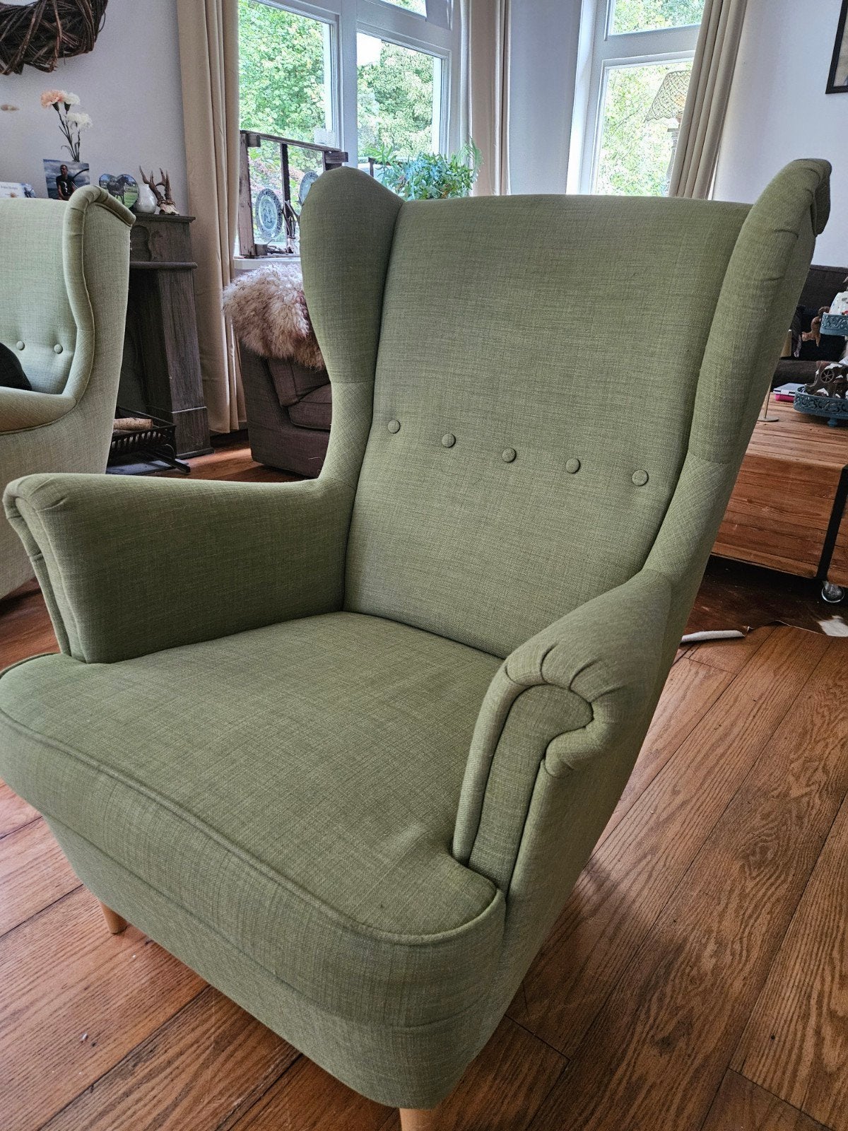 Twee Groene Fauteuils, Ophalen, Hout, Gebruikt, Klassiek, Comfortabel