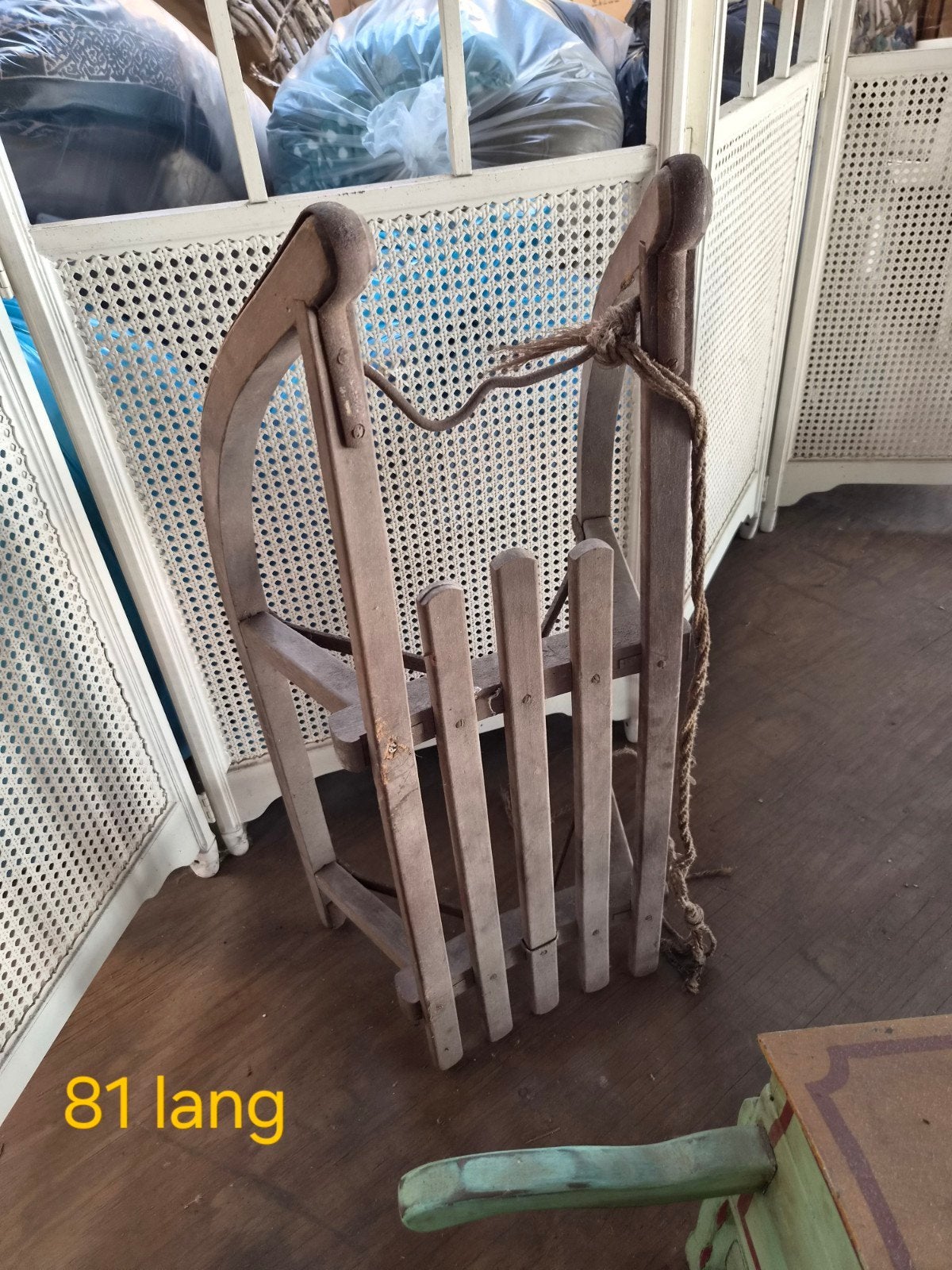 Leuke oude houten slee - 81 cm lang, Ophalen of Verzenden, Rugleuning, Gebruikt, Hout