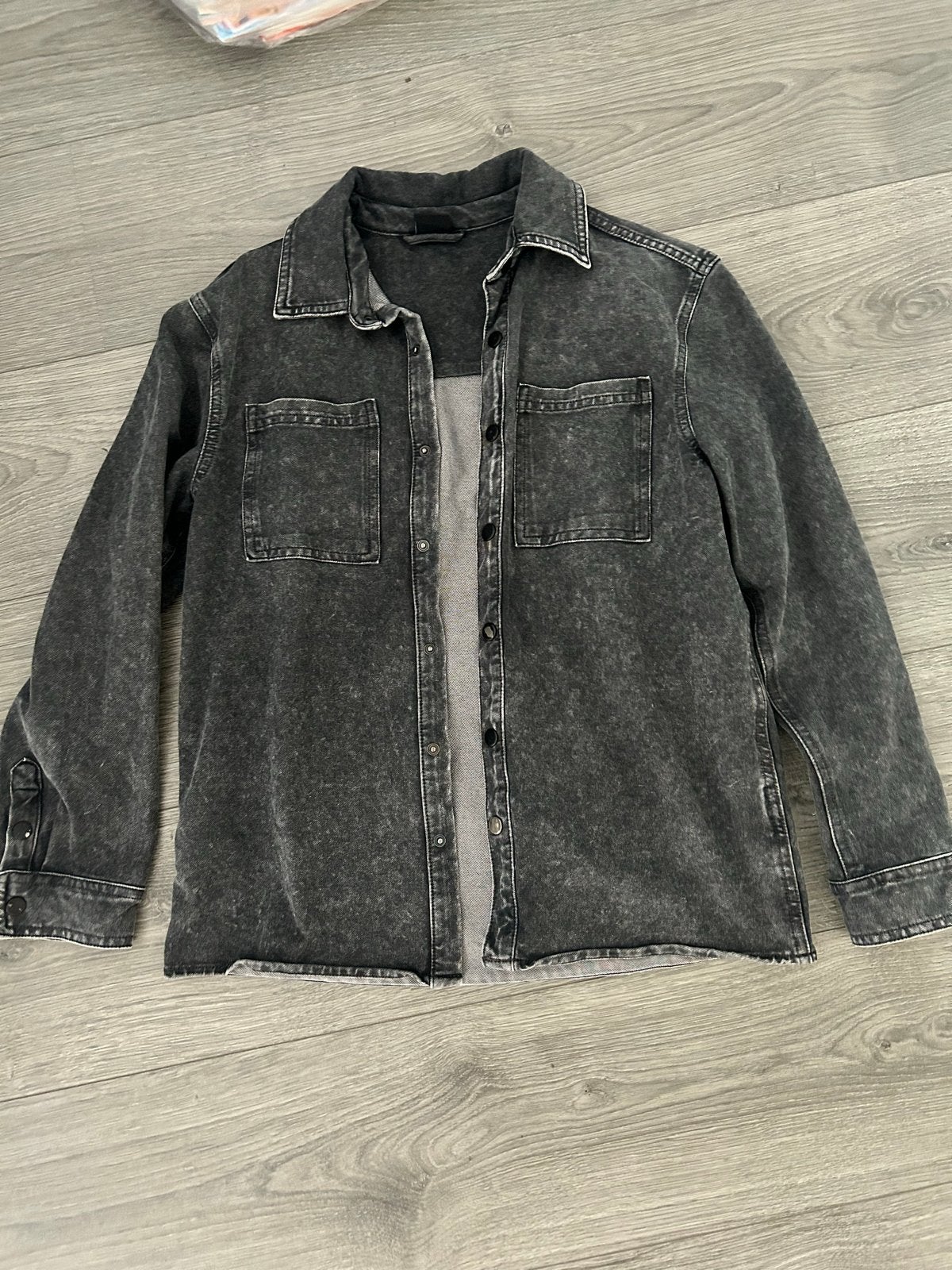 Zwart/grijs blouse, spijkerstof look, maat 158/164, Ophalen of Verzenden, Zo goed als nieuw, Jongen of Meisje, Overhemd of Blouse
