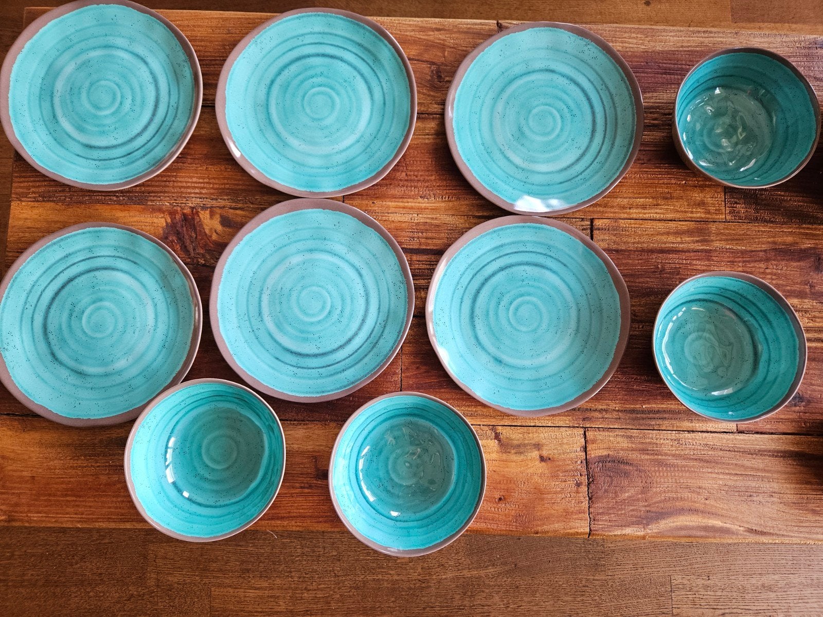 Nieuw 10-delig melamine servies - turquoise/bruin, Ophalen, Nieuw