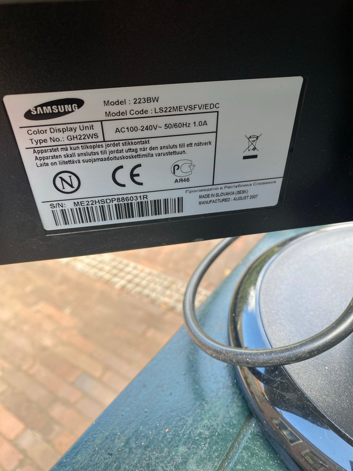 Samsung SyncMaster 223BW Monitor - 22 inch, Ophalen, Gebruikt, Overige resoluties, TN
