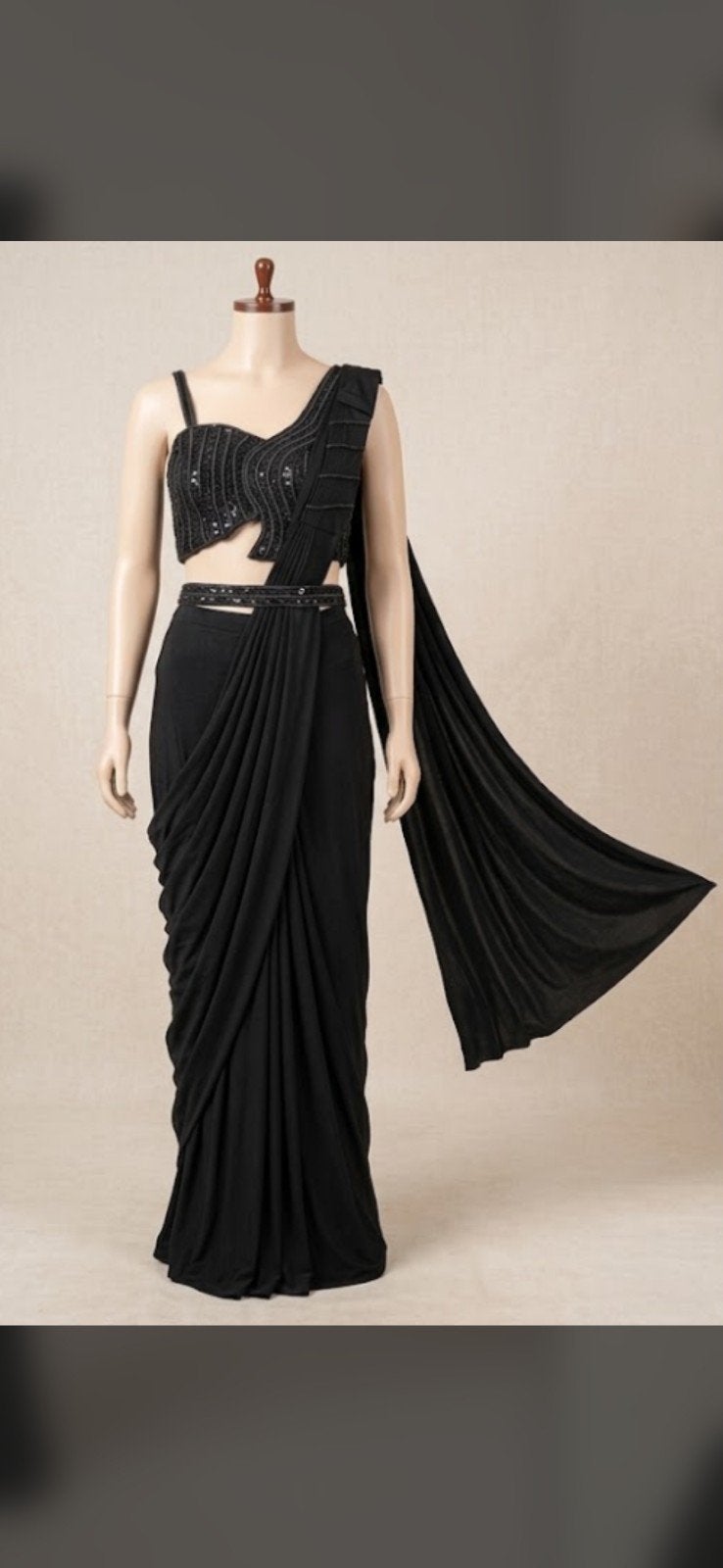 Elegante Zwarte Kant-en-klare Saree (S-L), Maat 38/40 (M), Zwart, Nieuw, Ophalen of Verzenden