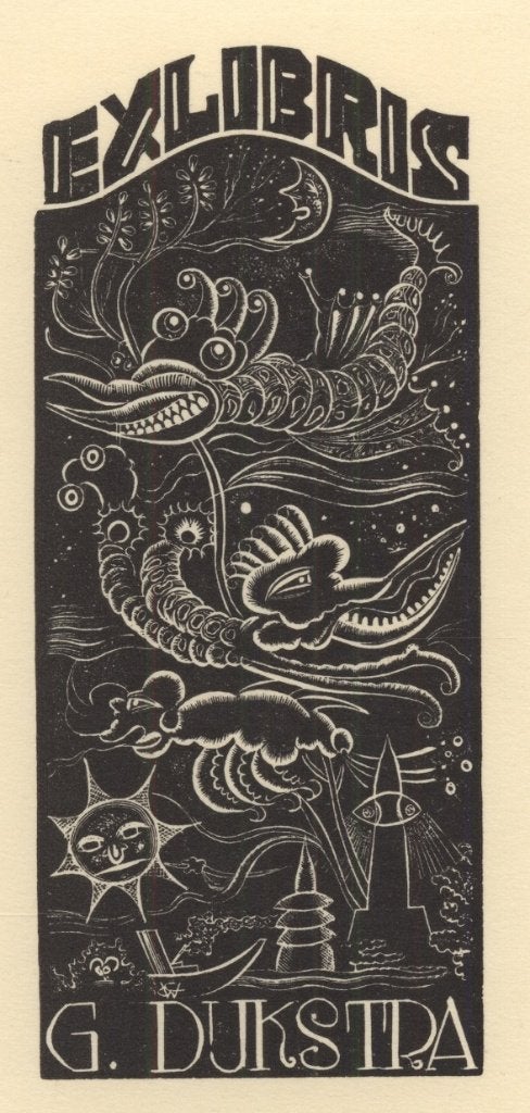 0378 Ex Libris Nederland : Cor de Wolff, 1943, Antiek en Kunst, Kunst | Etsen en Gravures, Verzenden, Ex libris