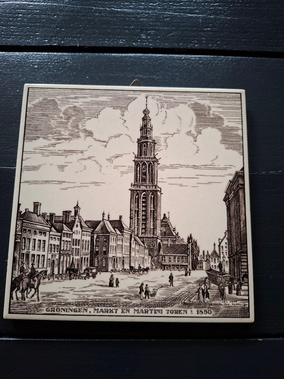 Tegel met afbeelding Martinitoren Groningen, 1850, Antiek en Kunst, Ophalen of Verzenden