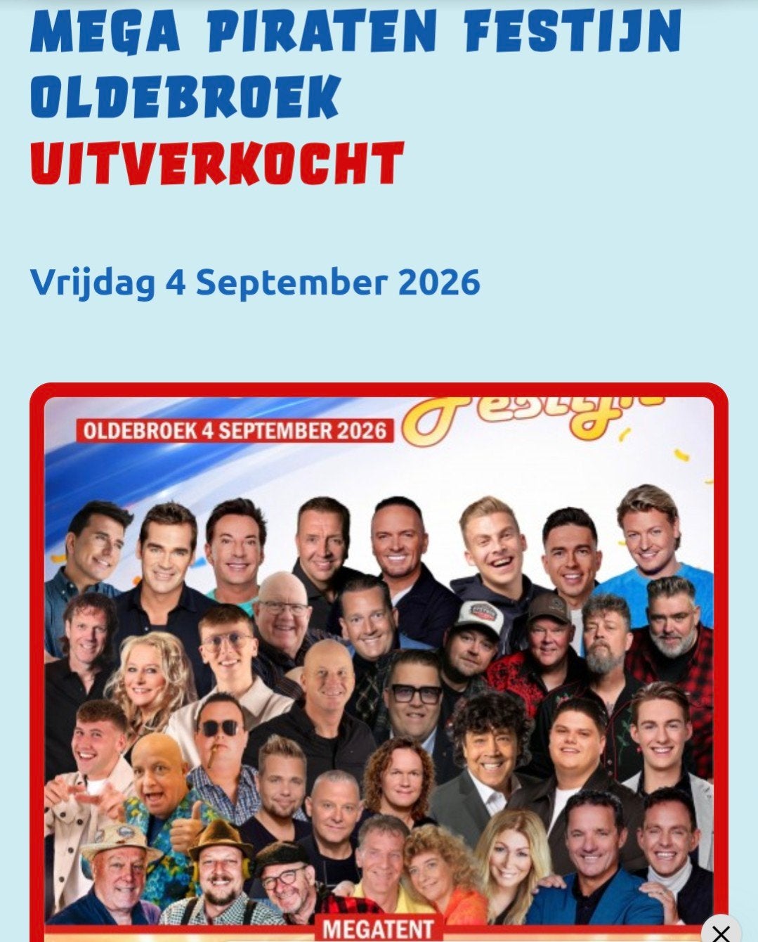 1 kaartje mega piraten festijn Oldebroek mpf, Eén persoon, September