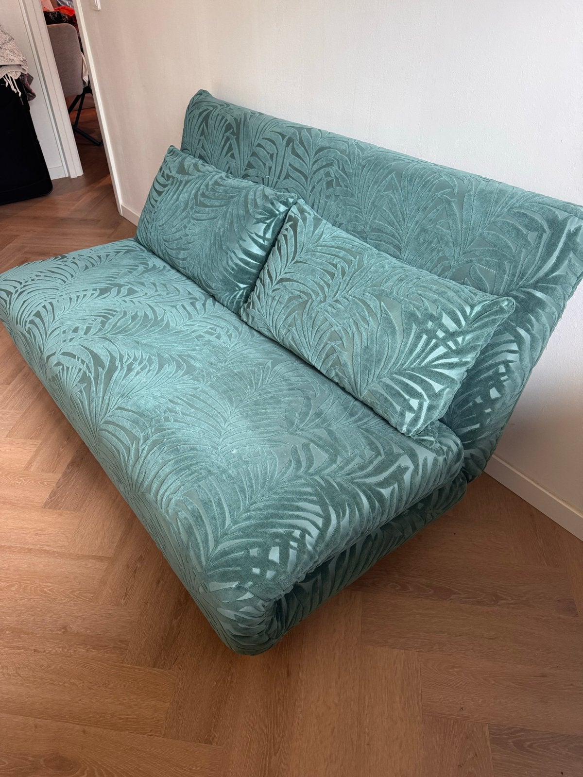Slaapbank Maisons du Monde NIO - Groen met palmbladprint, Ophalen, Gebruikt, Tweepersoons, Groen