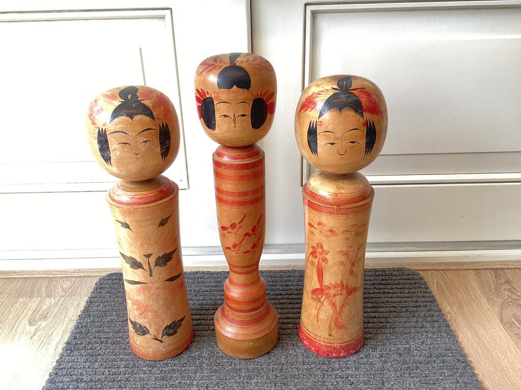 3 kokeshi poppen, Ophalen of Verzenden