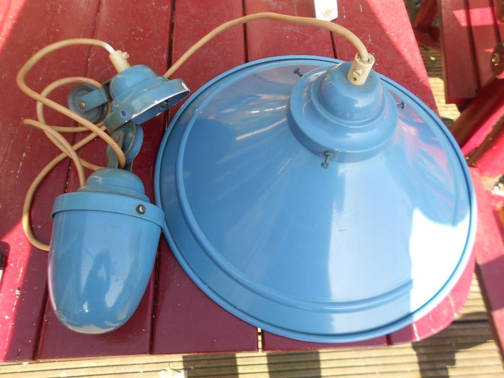 Vintage licht blauwe katrol lamp hanglamp, Antiek en Kunst, Ophalen of Verzenden