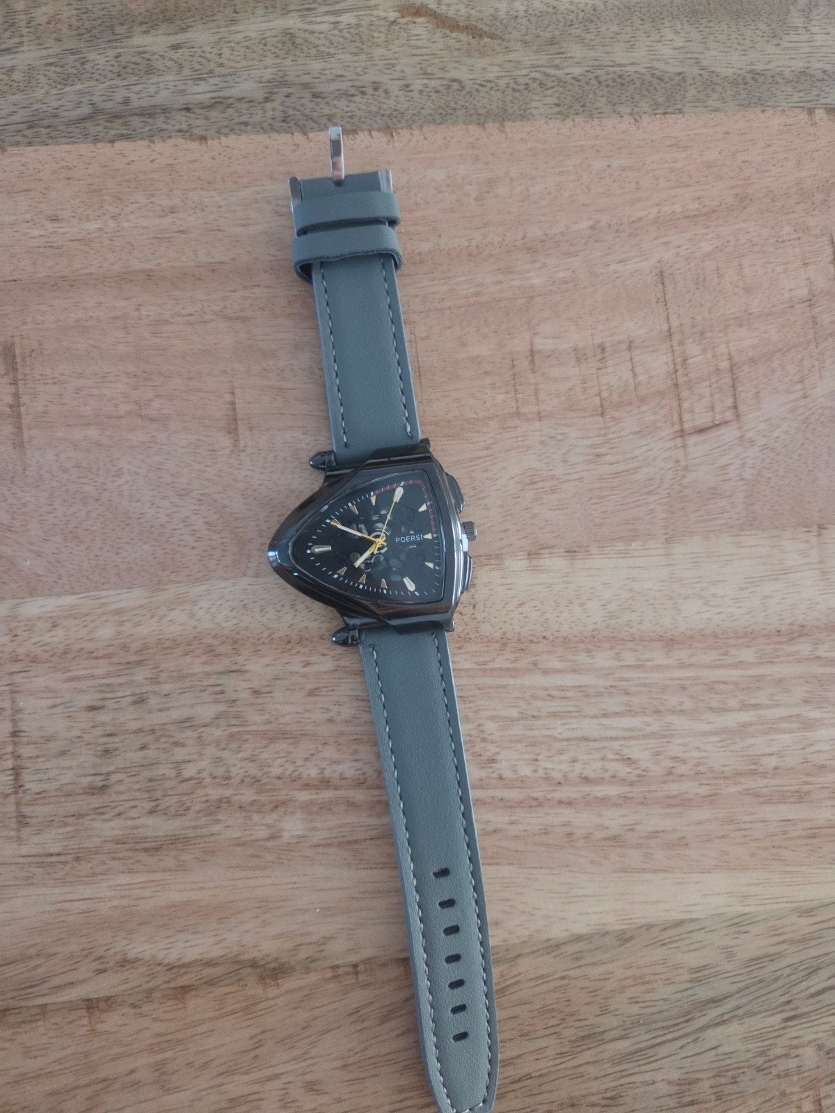 Horloge met Grijs Leren Bandje, Overige merken, Leer, Staal, Polshorloge
