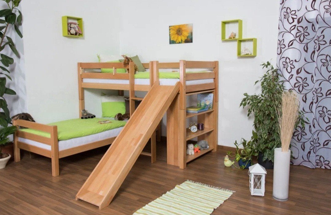 Kinderbed Stapelbed Moritz L met kast en glijbaan, 90 cm, Eenpersoons, Ophalen of Verzenden, Zo goed als nieuw