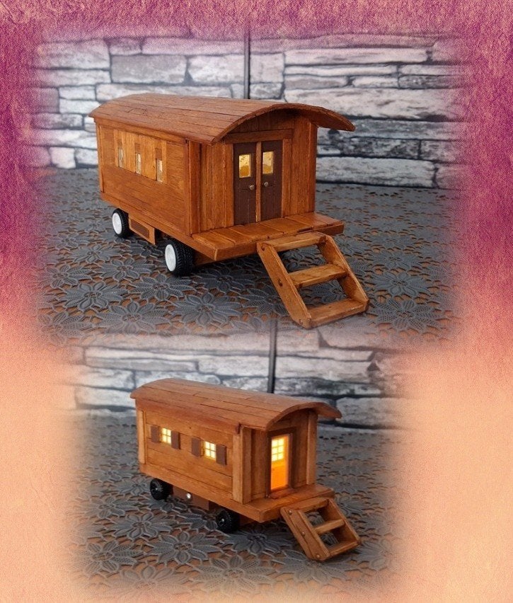 2 Woonwagen Miniatuur Met Verlichting. AANBIEDING, Verzenden, Nieuw, Decoratie