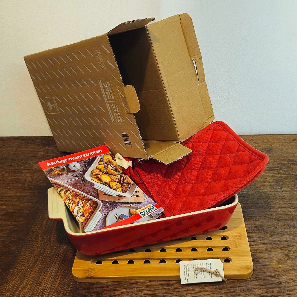 Keramieken rode ovenschaal set, NIEUW, Ophalen of Verzenden, Nieuw, Steen/keramiek, Rood
