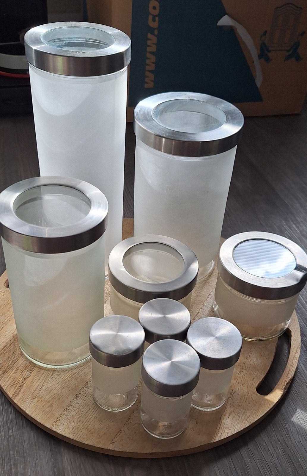 9-delige set IKEA Droppar voorraadpotten, Ophalen, Gebruikt, Pot, Bus of Blik, Glas