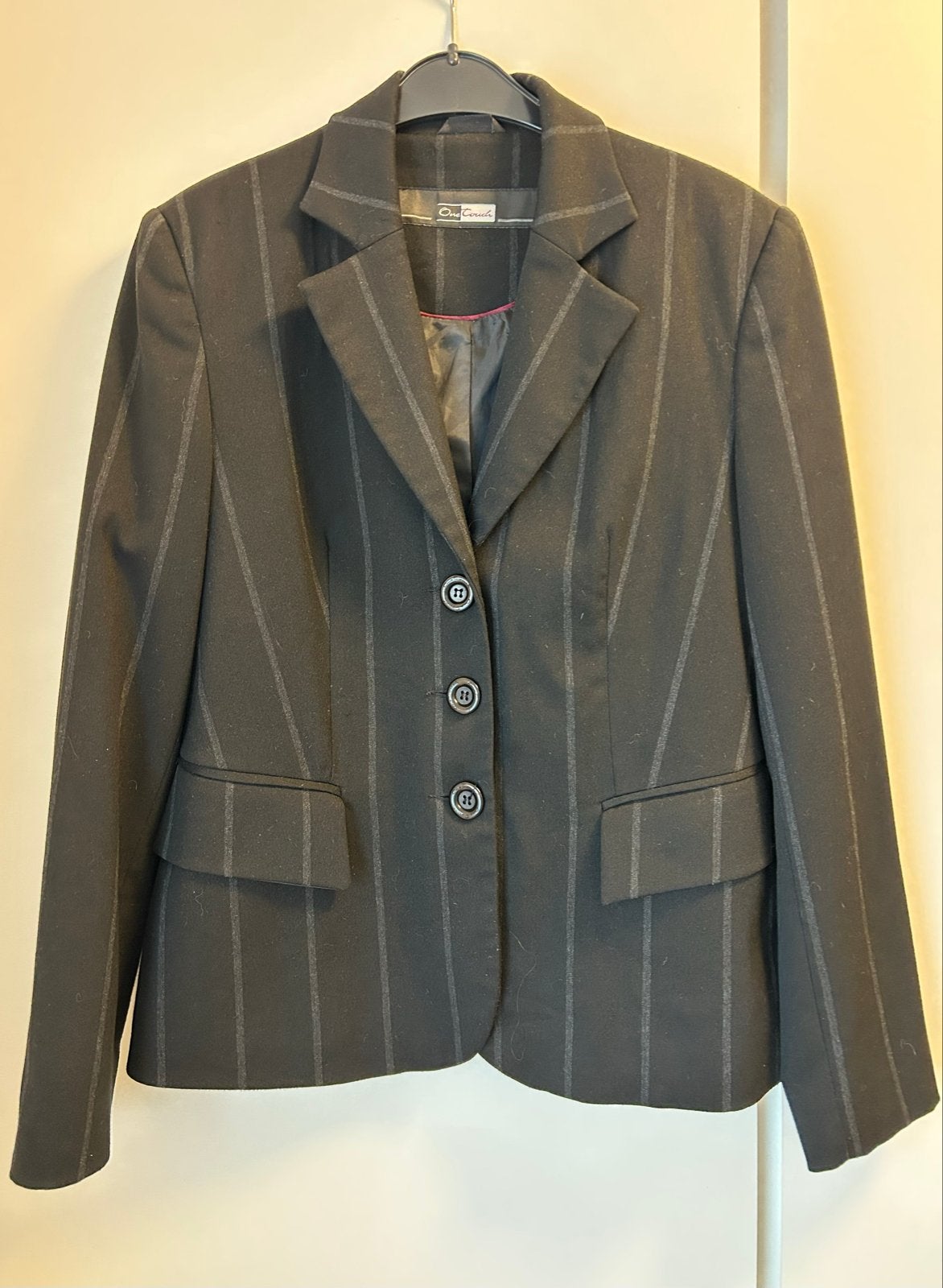 Nette zwarte blazer met grijze strepen, maat 36, Zwart, Ophalen of Verzenden, Jasje, Maat 36 (S)