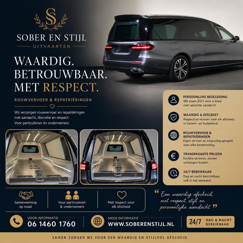 Te huur rouwauto/statieauto met chauffeur., Diensten en Vakmensen, Uitvaartverzorging, Bloemstukken en Rouwgeschenken, Kisten, Grafstenen en Urnen