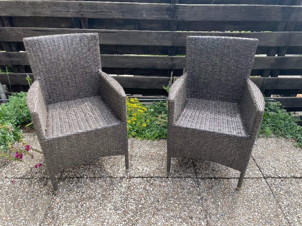 2 tuin balkon stoelen wicker bruin grijs z.g.a.n., Ophalen, Zo goed als nieuw, Wicker