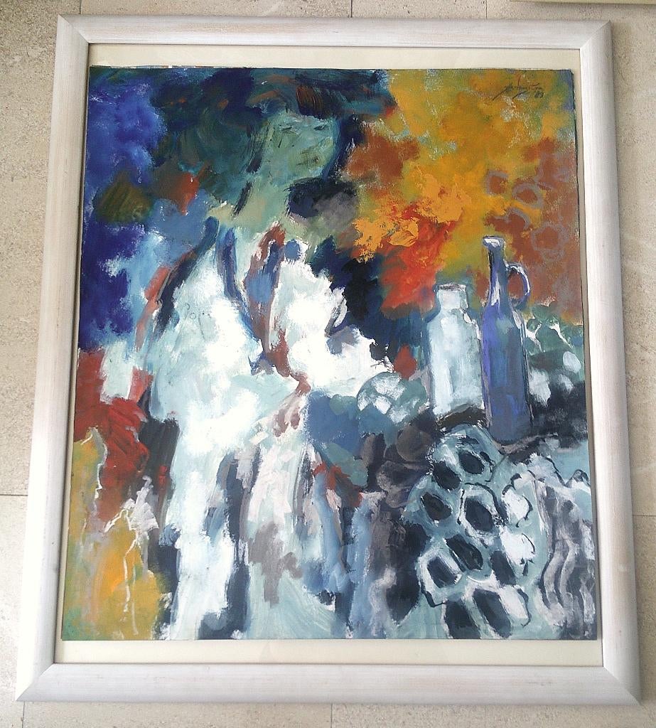 jonge vrouw, flessen in decor '89 - Jelle Hoogstra 1924-2003, Ophalen of Verzenden