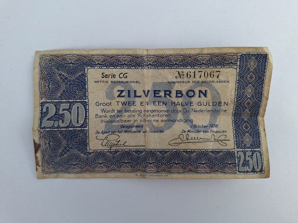 Zilverbon 2,50 gulden (1938), Postzegels en Munten, Ophalen of Verzenden, 2½ gulden, Los biljet