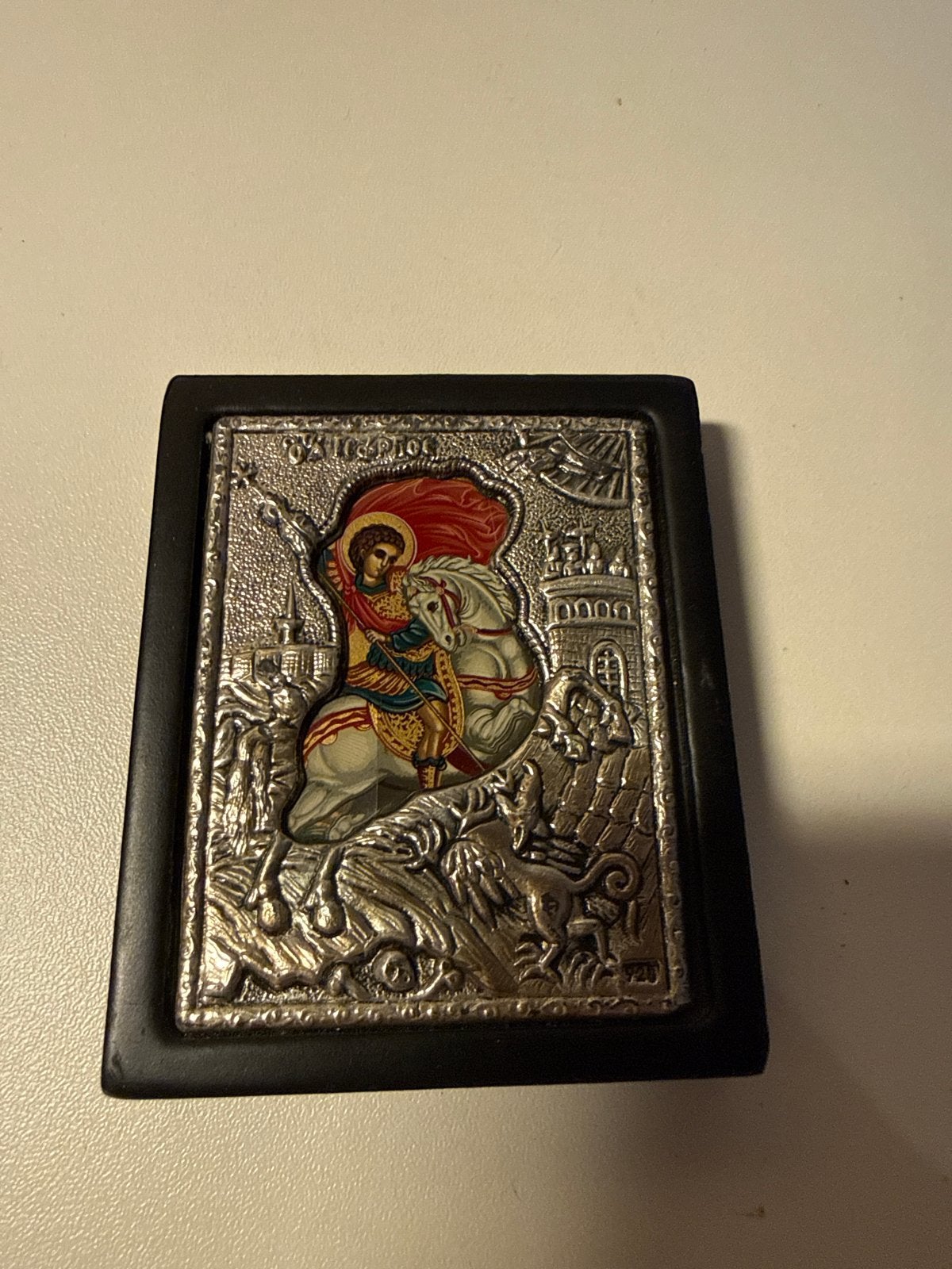 Zilveren Byzantijnse Icoon van Sint Joris op Paard, Antiek en Kunst, Verzenden