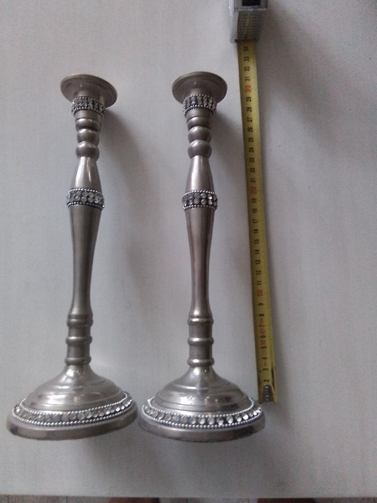 Set van 2 zilverkleurige kandelaars met strass, Ophalen of Verzenden