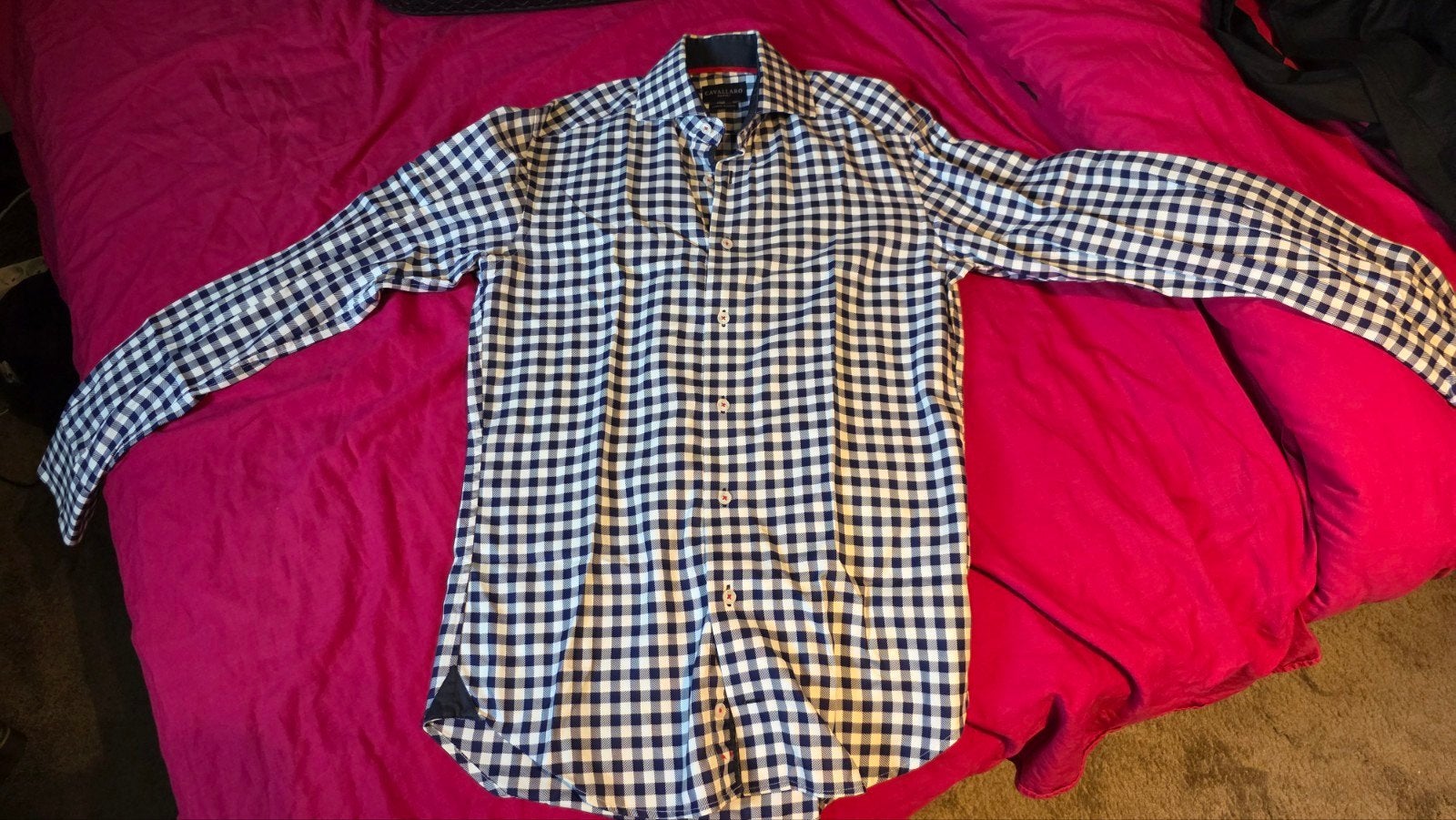 Cavallaro Napoli overhemd - Blauw/Wit geruit, Kleding | Heren, Blauw, Halswijdte 38 (S) of kleiner, Ophalen of Verzenden, Zo goed als nieuw