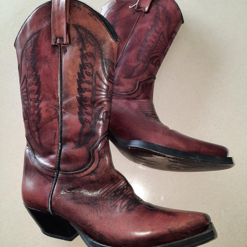 Stoere Italiaanse Cowboy Laarzen - bordeau rood/bruin, Ophalen of Verzenden, Zo goed als nieuw, Hoge laarzen
