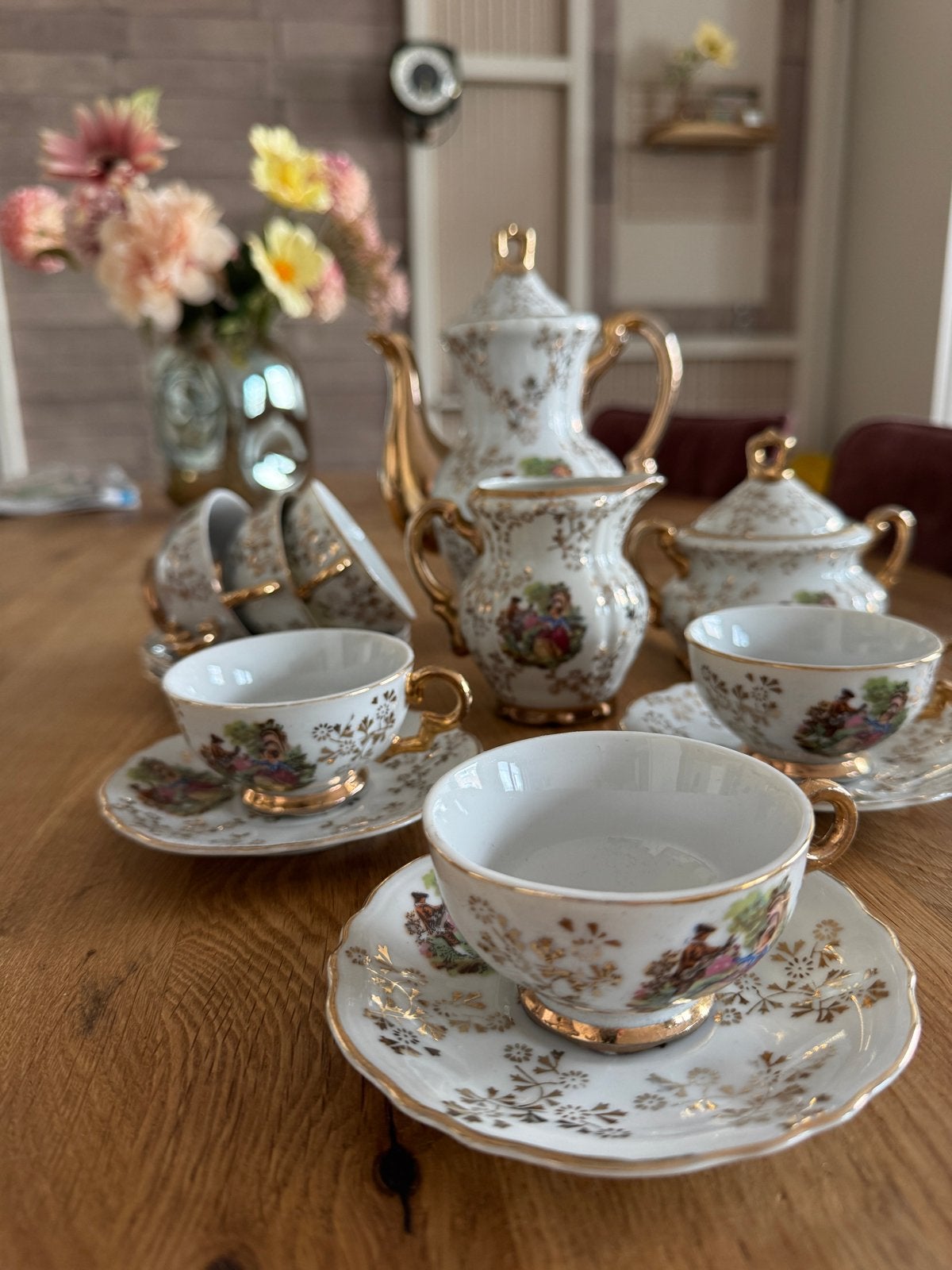 Prachtig Vintage Porseleinen Koffie/Theeservies - Onbeschadi, Ophalen