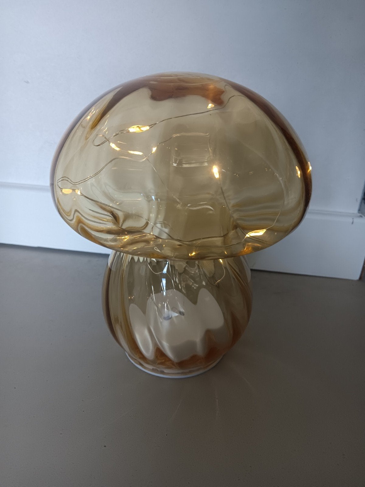 Gele glazen paddestoel lamp - Sfeervolle decoratie, Overige merken, Geel, Overige fittingen, Ophalen of Verzenden