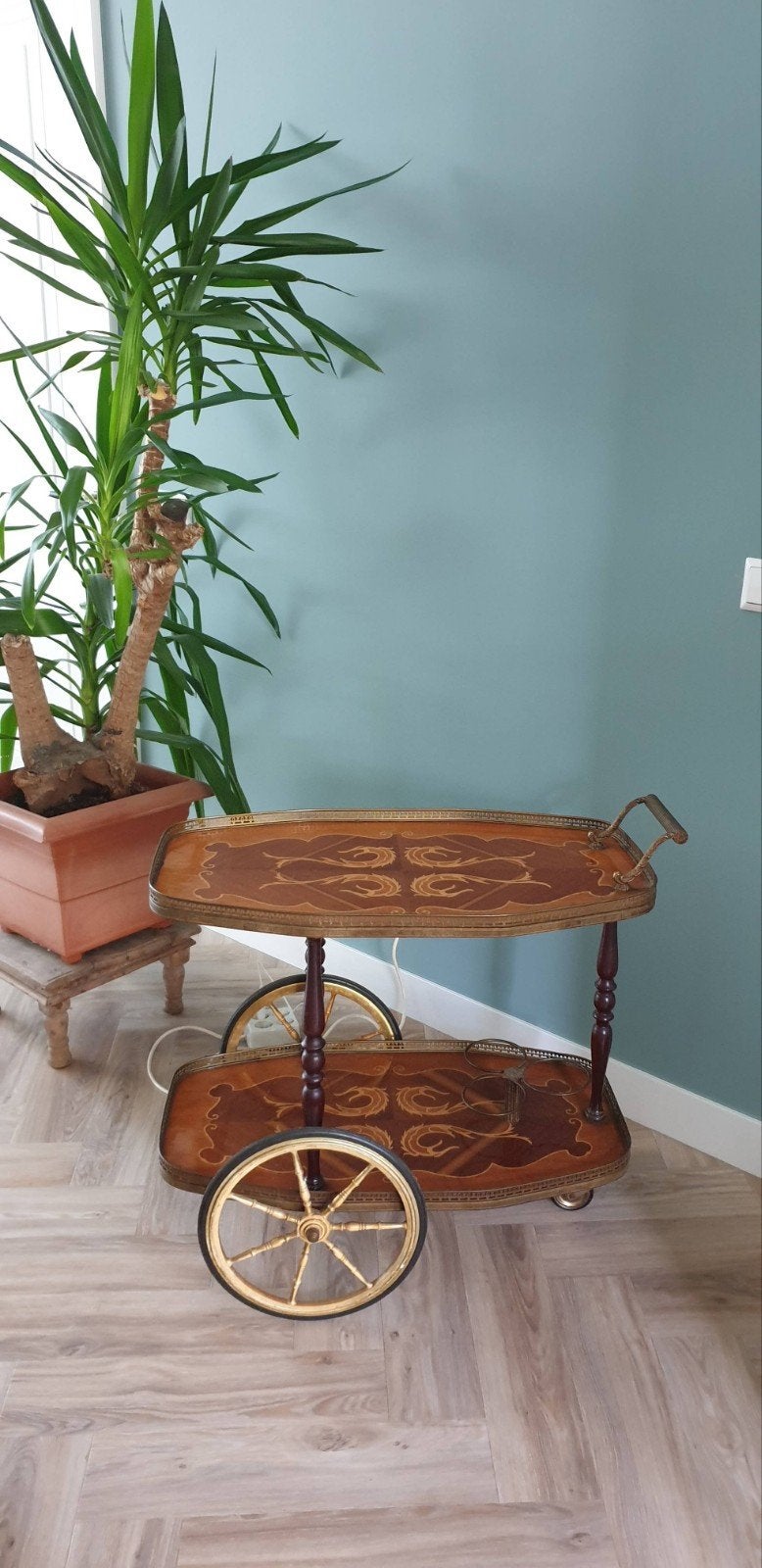 antiek vintage drank wagentje, Ophalen, Gebruikt, 50 tot 75 cm, Ovaal
