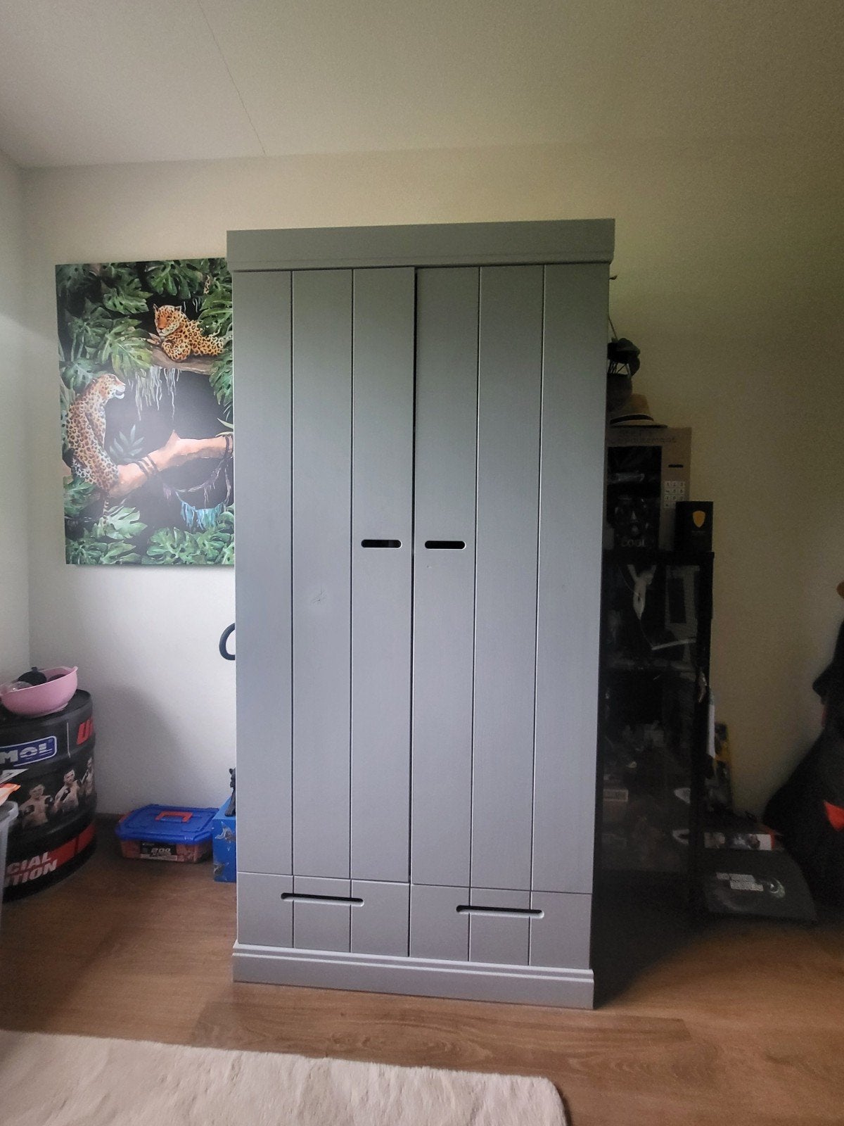 WOOOD Connect kledingkast 2-deurs – grijs – massief hout, Ophalen, Gebruikt, 50 tot 75 cm, 150 tot 200 cm