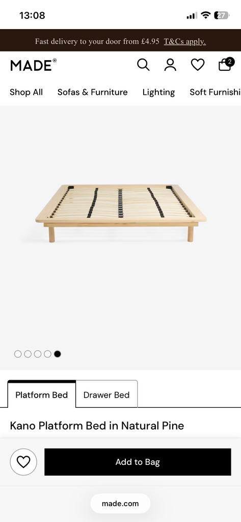 Houten bedframe van Made, Ophalen, Gebruikt, Beige, Tweepersoons